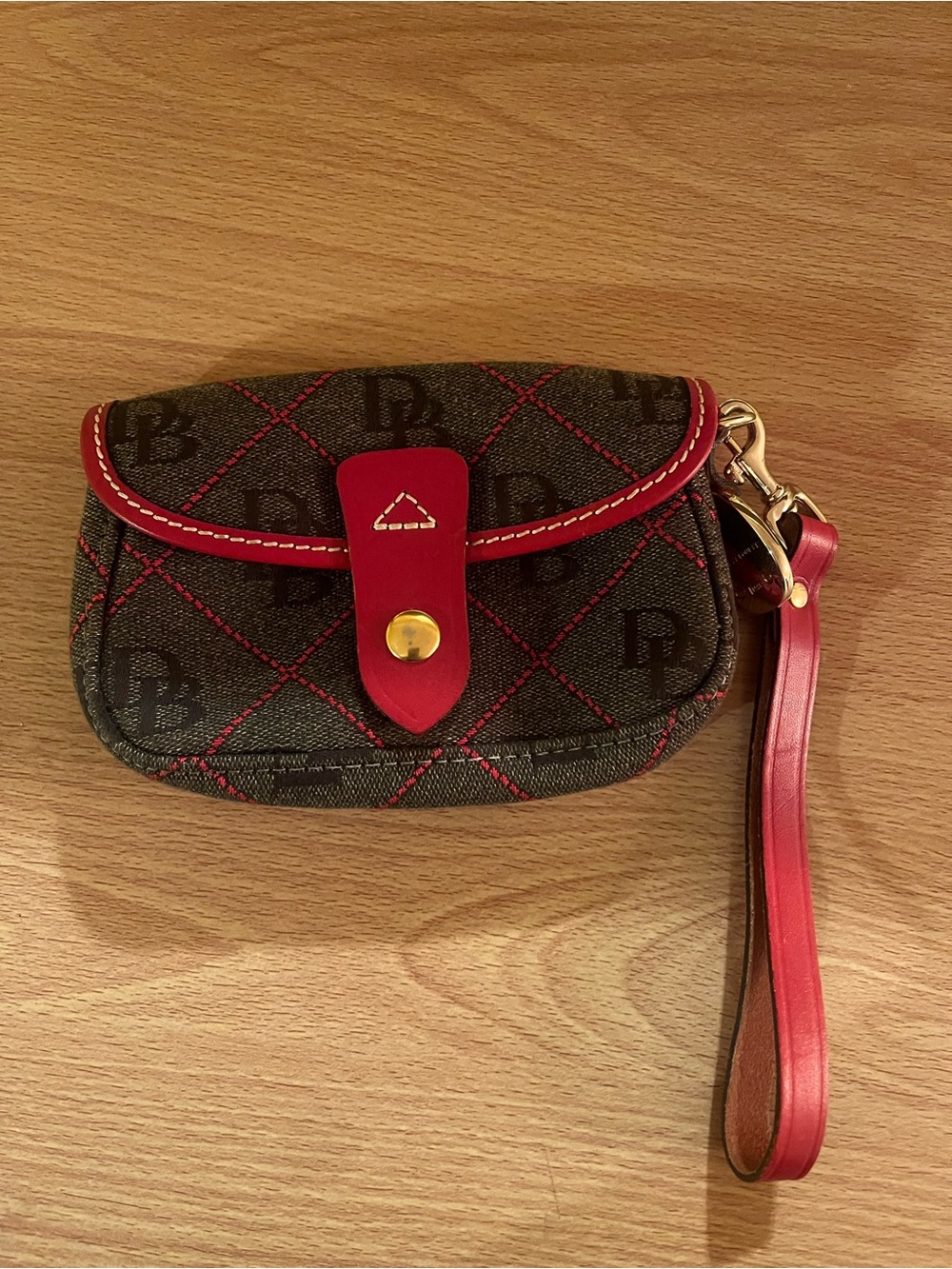 Dooney & Bourke Brown and Red Quilted Wristlet Clutch